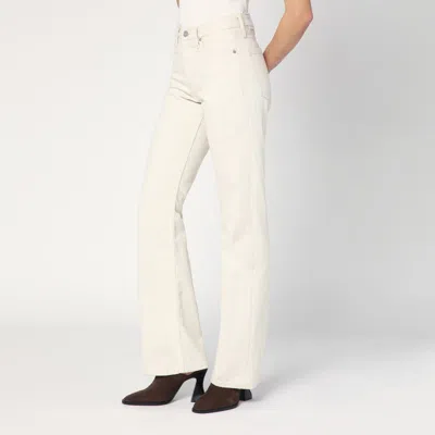 Calvin Klein Relaxed Flared Beige Jeans In Linen Blend In Light Blue