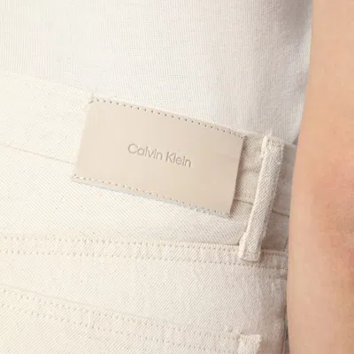 Calvin Klein Relaxed Flared Beige Jeans In Linen Blend In Light Blue