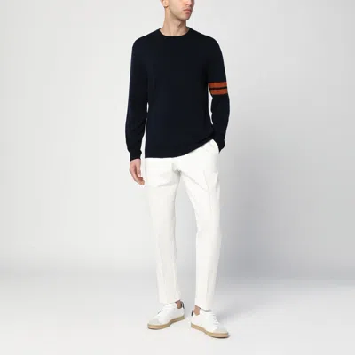 Zegna Crew Neck Wool Sweater Striped Pattern In Blue
