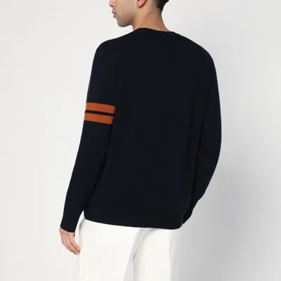 Zegna Crew Neck Wool Sweater Striped Pattern In Blue