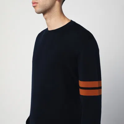 Zegna Crew Neck Wool Sweater Striped Pattern In Blue