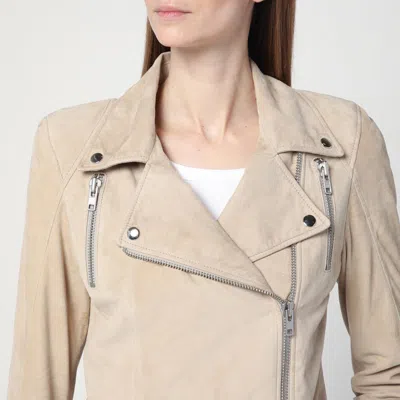 Sword 6.6.44 Sword 6644 Beige Biker Jacket In Suede Leather In Beige