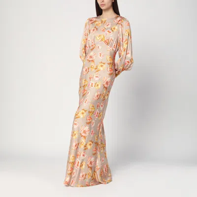 Malina Womens Champagne Peony Ida Frill-sleeve Silk-blend Maxi Dress In Multicolor