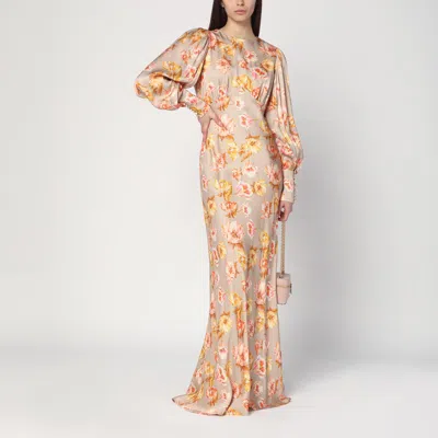 Malina Womens Champagne Peony Ida Frill-sleeve Silk-blend Maxi Dress In Multicolor