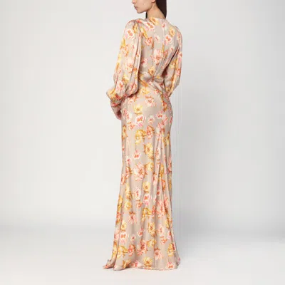 Malina Womens Champagne Peony Ida Frill-sleeve Silk-blend Maxi Dress In Multicolor