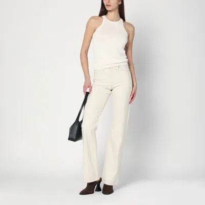 Max Mara Cotton Crew Neck Top With Ribbed Texture In White
