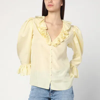 Chloé V-neck Ruffle Top In Silk Habotai In Yellow