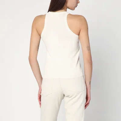 Max Mara Cotton Crew Neck Top With Ribbed Texture In White