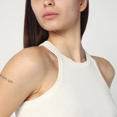 Max Mara Cotton Crew Neck Top With Ribbed Texture In White