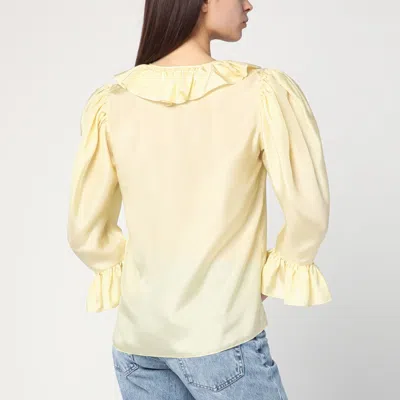 Chloé V-neck Ruffle Top In Silk Habotai In Yellow