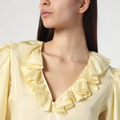 Chloé V-neck Ruffle Top In Silk Habotai In Yellow