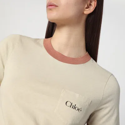 Shop Chloé Blossom Beige T-shirt With Logo