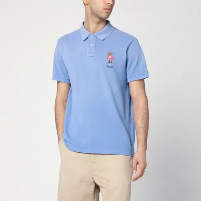 Polo Ralph Lauren Blue Polo Shirt With Classic Collar And Polo Bear Embroidery On The Front In Blue