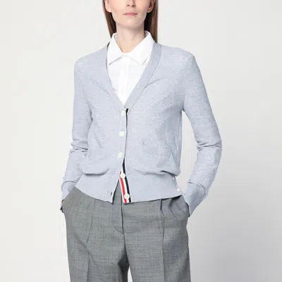 Thom Browne Light Grey Cardigan In Cotton And Silk Women In Grey