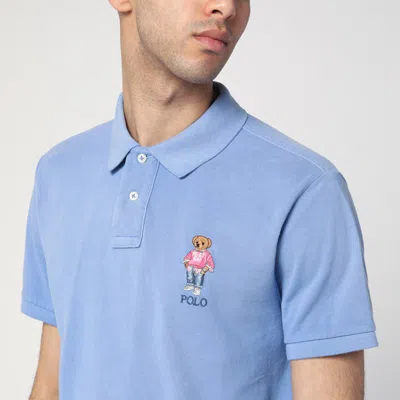 Polo Ralph Lauren Blue Polo Shirt With Classic Collar And Polo Bear Embroidery On The Front In Blue