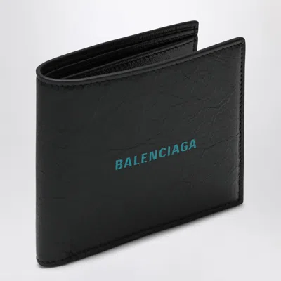 Balenciaga Black Horizontal Wallet With Logo Men In Black