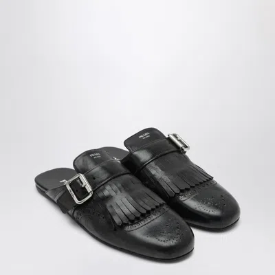 Prada Calf Leather Buckle Mules In Black