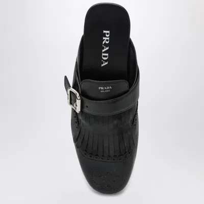 Prada Calf Leather Buckle Mules In Black