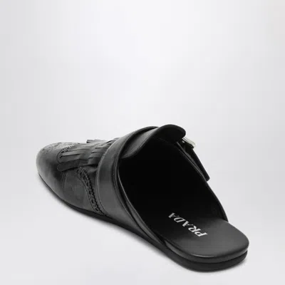 Prada Calf Leather Buckle Mules In Black