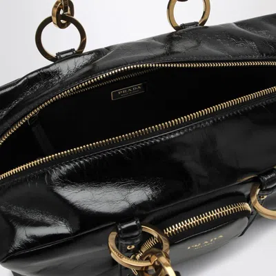 Prada Leather Handbag With Double Handles And Front Pocket In Black