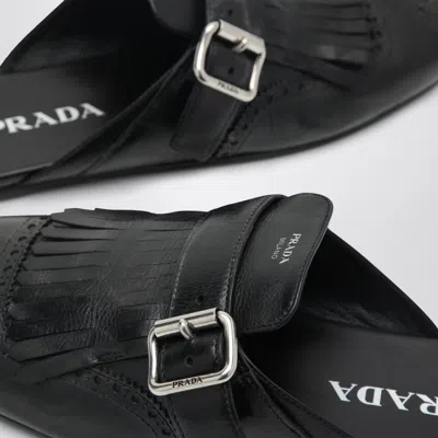 Prada Calf Leather Buckle Mules In Black