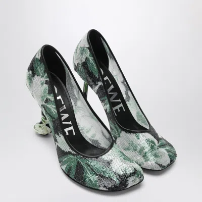 Loewe Mesh Toy Pumps With Embellished Floral Pattern In Black