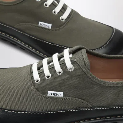 Loewe Bay Lace-up Shoes In Khaki Canvas And Leather Men In Green