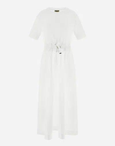 Herno White Crewneck Long Dress With Front Knot In Tech Fabric Woman In Gray