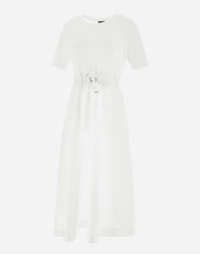 Herno White Crewneck Long Dress With Front Knot In Tech Fabric Woman In Gray