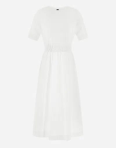 Herno White Crewneck Long Dress With Front Knot In Tech Fabric Woman In Gray