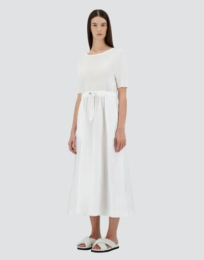 Herno White Crewneck Long Dress With Front Knot In Tech Fabric Woman In Gray