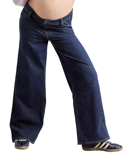 Hatch Collection Under The Bump Relaxed Wide Leg Maternity Jean In Classic Rinse In Classic Rinse