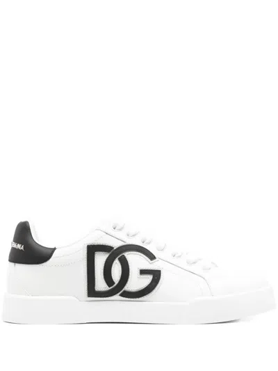 Dolce & Gabbana Portofino Logo-tag Leather Sneakers In White