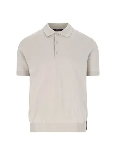 K-way Knitted Cotton Polo With Ribbed Accents In Neutral