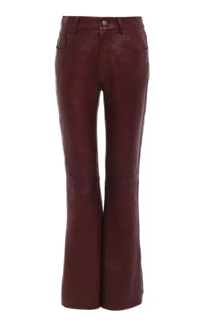 Chloé Flared Textured Lambskin Leather Trousers In Burgundy