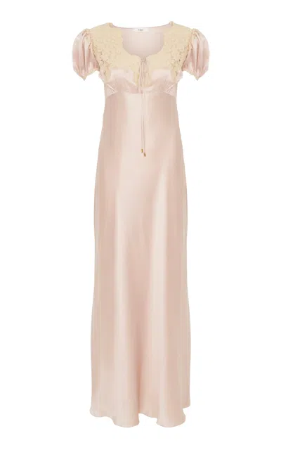 Chloé Lace-trimmed Silk Satin Maxi Dress In Pink