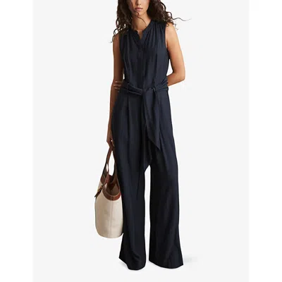 Reiss Raven Belted Jumpsuit In Blue