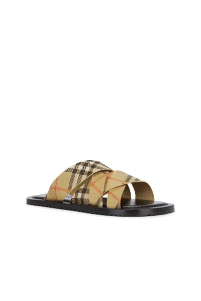 Burberry Pavilion Check Sandals In Beige