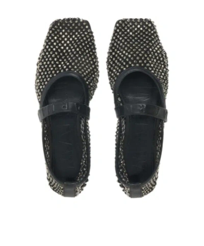 Marni Black Mesh Mary Jane Ballet Flat With Crystals