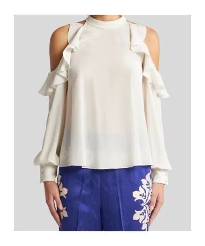 Etro Silk Top With Open Shoulders And Ruffles In White