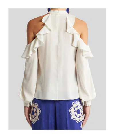 Etro Silk Top With Open Shoulders And Ruffles In White