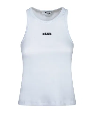 Msgm Logo Racerback Ribbed Slim Fit Tops In White
