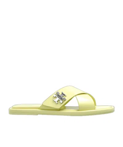Tory Burch Turnlock Leather Flat Sandals In Yellow