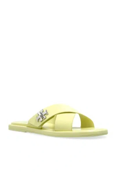 Tory Burch Turnlock Leather Flat Sandals In Yellow