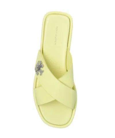 Tory Burch Turnlock Leather Flat Sandals In Yellow