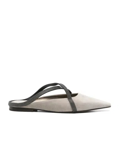 Brunello Cucinelli Square Pointed Ballet Flat With Cross Strap In Multicolor