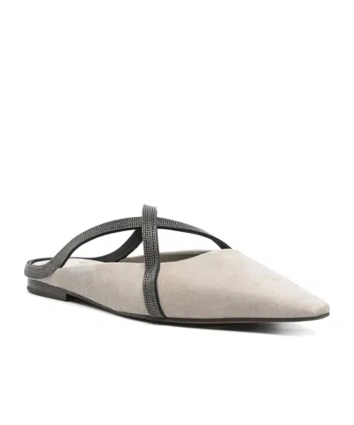 Brunello Cucinelli Square Pointed Ballet Flat With Cross Strap In Multicolor