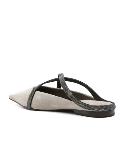 Brunello Cucinelli Square Pointed Ballet Flat With Cross Strap In Multicolor