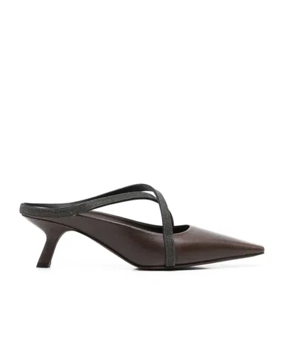 Brunello Cucinelli Square Pointed Sandals In Brown
