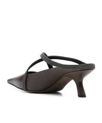Brunello Cucinelli Square Pointed Sandals In Brown